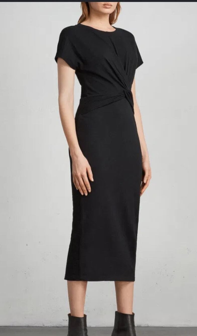 All Saints Black Paloma Twist Front Jersey Midi Size Small